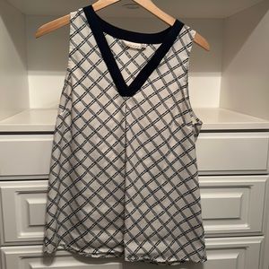 Kenar women’s white blouse with blue basket weave pattern